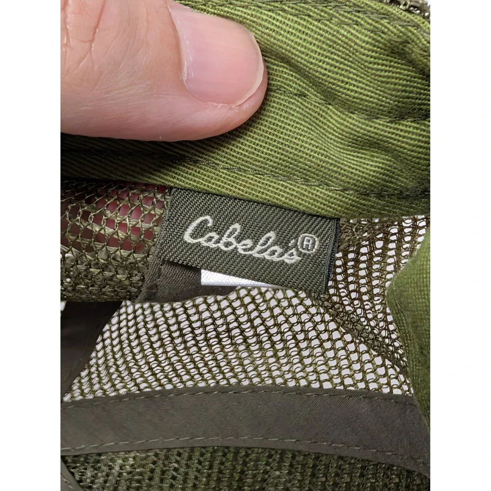 Cabelas Trucker Hat Mens Olive Green Mesh Back Distressed Logo Adjustable Cap